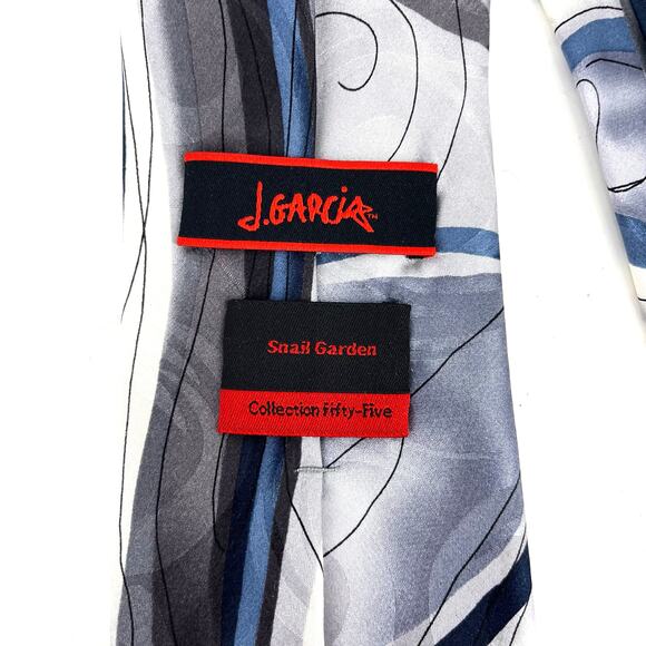 J. Garcia Silk Tie Gray Blue Snail Garden Collection Fifty-Five 3.75 x 62 - Picture 2 of 3